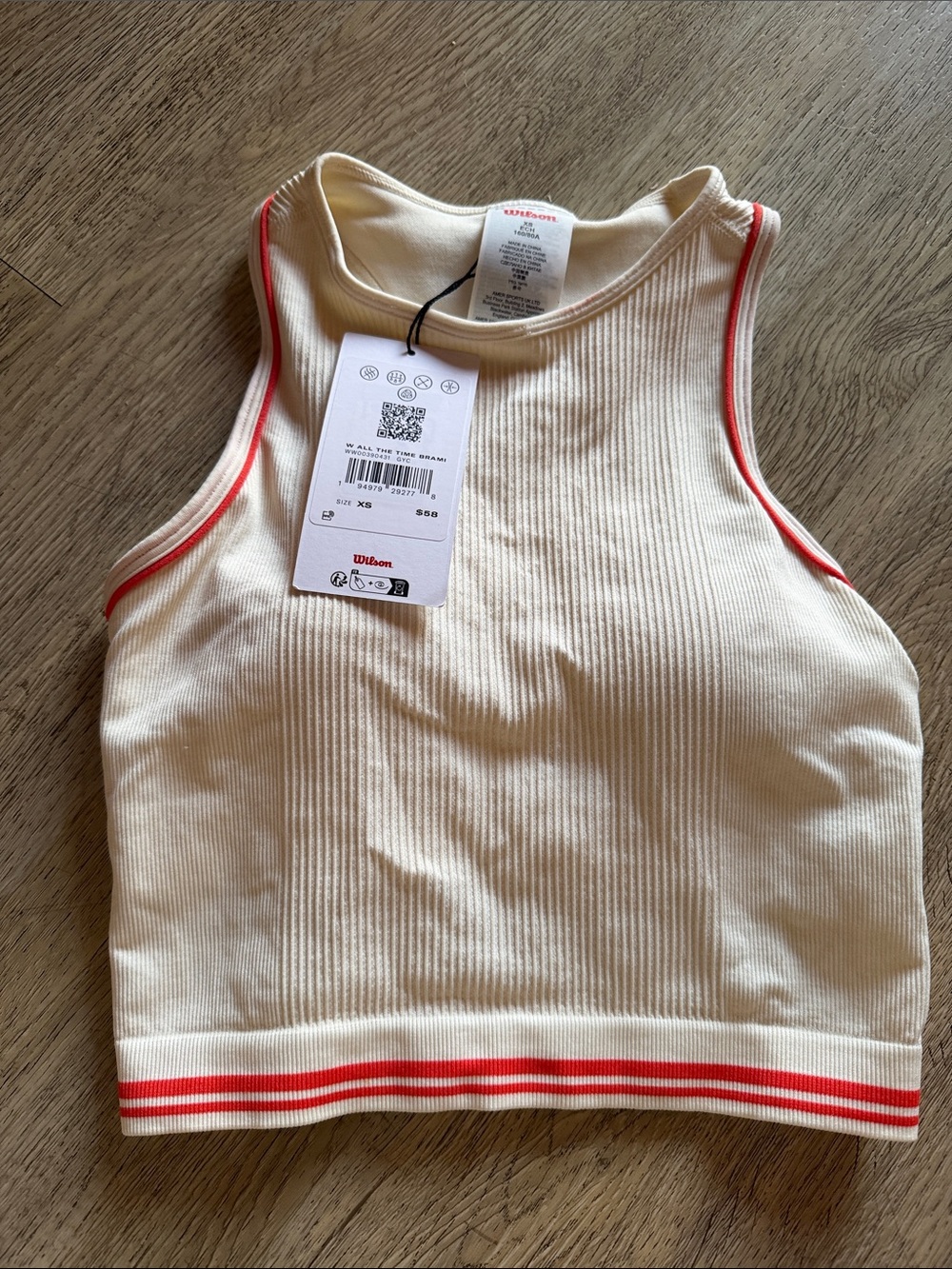 Wilson Cream Ribbed Crop Tank with Coral Trim